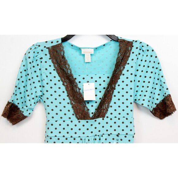 NEW Y2K Limited Too Polka Dot Dress sz 14 Girl Teal Brown Lace Lightweight Summe - Picture 2 of 9